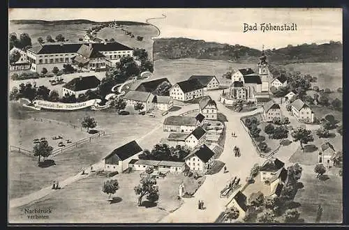 Künstler-AK sign. Hans Pernat: Bad Höhenstadt, Curanstalt Bad Höhenstadt, Totalansicht mit Strassen aus der Vogelschau