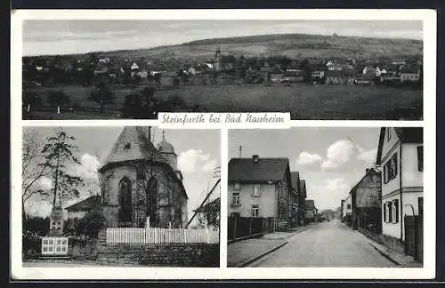 AK Steinfurth /Bad Nauheim, Strassenpartie, Kirche, Ortspanorama