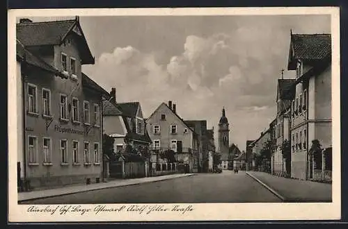 AK Auerbach /Opf., Strasse mit Haus Schreinermeister F. Engelhardt und Turm