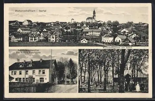 AK Hohenschäftlarn im Isartal, Bahnhofsrestaurant Alois und Rosa Schlee, Panorama