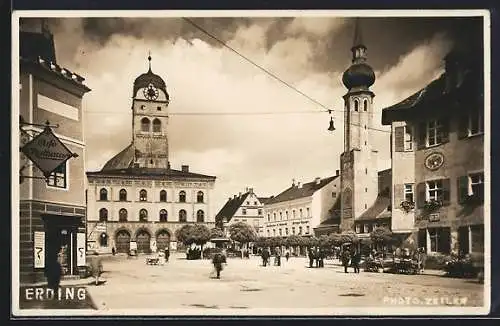 AK Erding, Marktplatz mit Café Rathaus