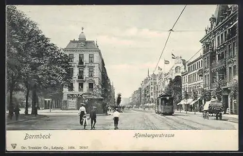 AK Hamburg-Barmbek, Hamburgerstrasse mit Strassenbahn