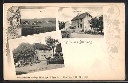 AK Deutwang, Schulhaus, Gasthaus zur Krone und Totale