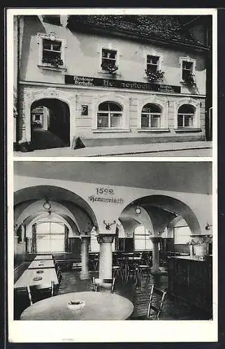 AK Weiden / Bayer. Ostmark, Gasthaus Weidener Bierhalle von Franz Merkl mit Innenansicht