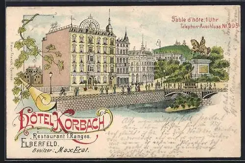 Lithographie Elberfeld, Restaurant-Hotel Korbach v. Max Erat