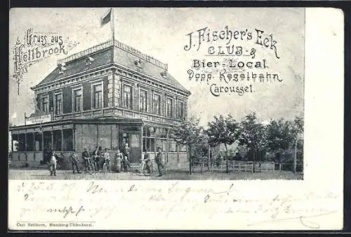 AK Hamburg-Hellbrook, Gasthaus J. Fischers Eck mit Kegelbahn