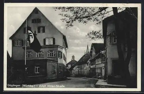 AK Güglingen, Strasse mit  vor einem Haus