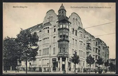 AK Berlin-Steglitz, Rothenburgstrasse, Ecke Grunewaldstrasse mit Apotheke