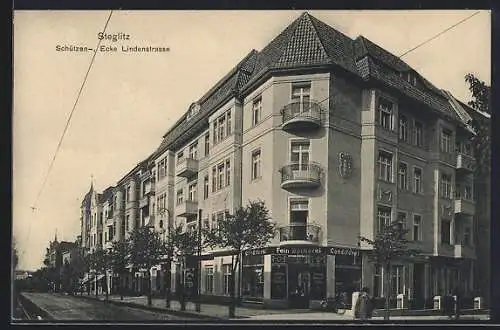 AK Berlin-Steglitz, Schützen - Ecke Lindenstrasse, Fein-Bäckerei im Eckhaus