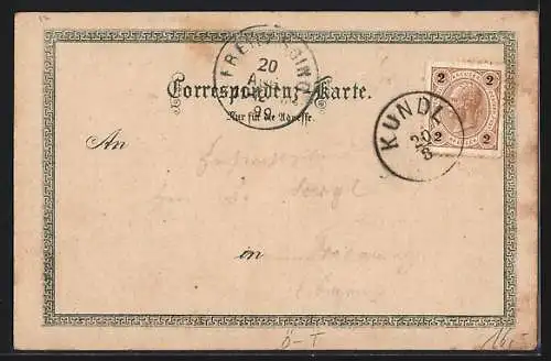 Lithographie Kundl, Ansicht gegen Süden mit Gradlspitze