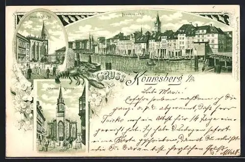 Lithographie Königsberg i. Pr., Altstädt. Kirche und Fischmarkt