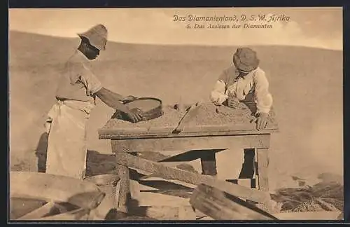 AK Deutsch-Südwest-Afrika, Diamantenland, Das Auslesen der Diamanten