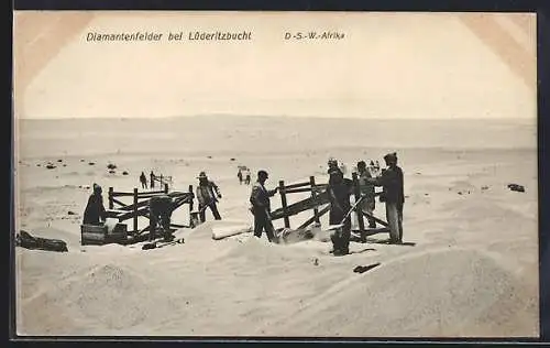 AK Lüderitzbucht /D.-S.-W.-Afrika, Schlämmstationen bei den Diamantenfeldern