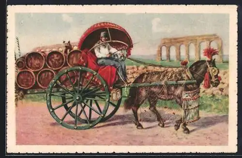 Künstler-AK Roma, Carro da vino, Costumi Romani