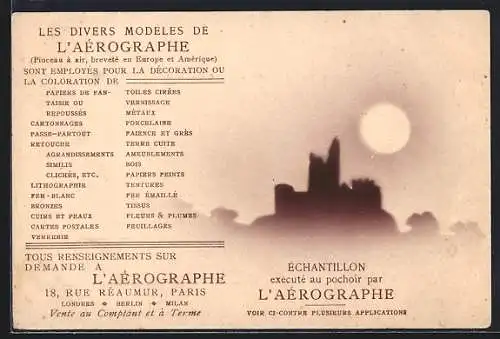 AK Paris, Reklame Aerograph, Échantillon executé au pochoir par L`aéographie, 18 Rue Réaumur