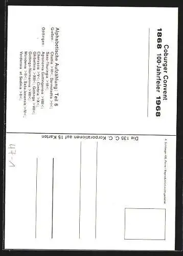 AK Coburger Convent, VI. Farbentafel der Korporationen, Chattia Giessen, Hercynia-Prag Frankfurt, studentische Szene