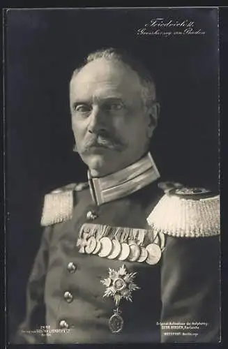 AK Grossherzog Friedrich II. von Baden in Uniform mit Orden