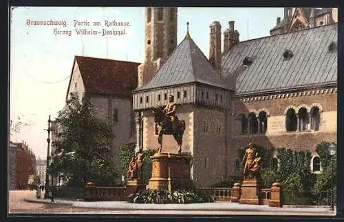 AK Braunschweig, Partie am Rathaus mit Herzog Wilhelm-Denkmal