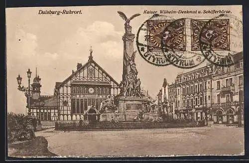 AK Duisburg-Ruhrort, Kaiser Wilhelm-Denkmal und Schifferbörse