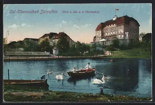 AK Bad Salzuflen, Blick vom See auf Hotel Fürstenhof