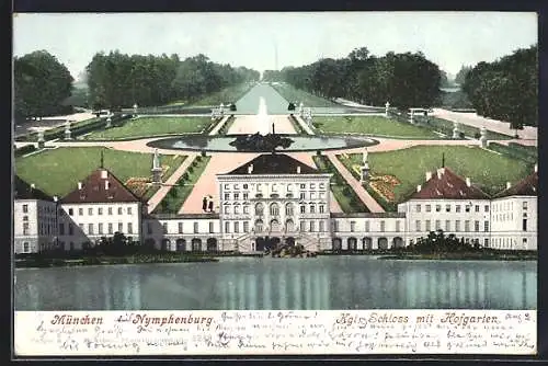 AK München-Nymphenburg, Kgl. Schloss mit Hofgarten