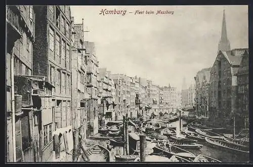 AK Hamburg, Fleet beim Messberg, mit Kirchturm