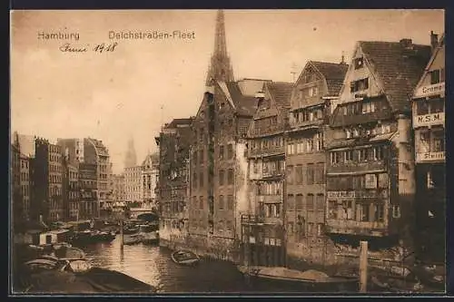 AK Alt-Hamburg, Deichstrassen-Fleet mit Kirchturm