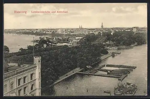 AK Hamburg, Lombardsbrücke und Alsterlust aus der Vogelschau