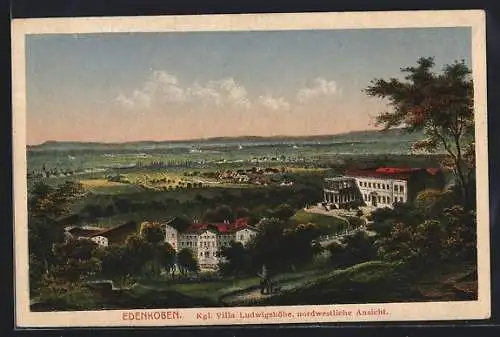 AK Edenkoben, Kgl. Villa Ludwigshöhe, nordwestliche Ansicht aus der Vogelschau