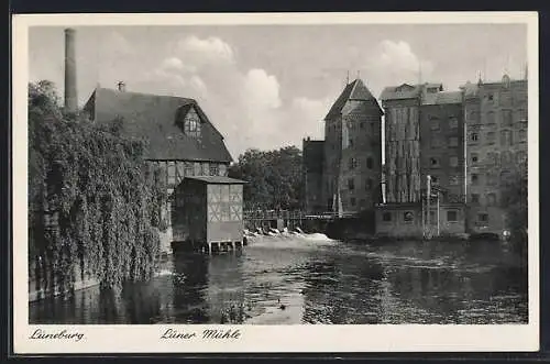 AK Lüneburg, Lüner Mühle mit Wehr aus der Vogelschau