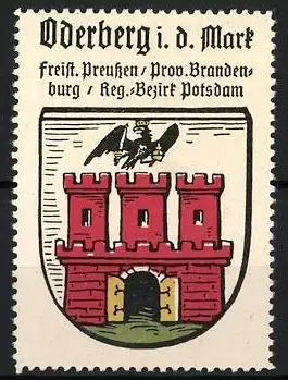 Reklamemarke Oderberg i. d. Mark, Preussen Brandenburg Potsdam, rotes Burgtor mit Adler