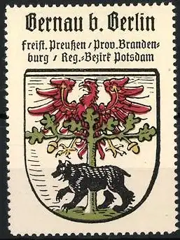 Reklamemarke Bernau b. Berlin, freist. Preussen /Prov. Brandenburg, Wappen mit Adler und Bär