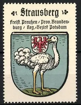 Reklamemarke Strausberg, Freist. Preussen, Wappenvogel Strauss