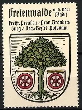 Reklamemarke Freienwalde, Freist. Preussen Prov. Brandenburg, Baum mit Rädern