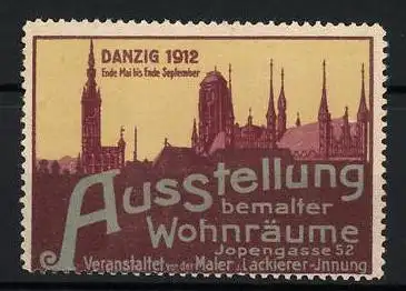 Reklamemarke Danzig - Gdansk, 1912, Ausstellung bemalter Wohnräume, Stadtsilhouette