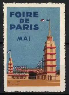 Reklamemarke Paris, Foire de Paris, Turm mit Flagge