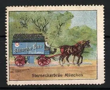 Reklamemarke München, Sterneckerbräu, Pferdekutsche mit Bierwagen