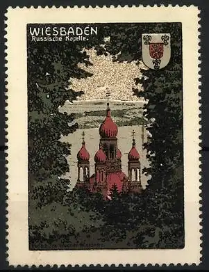 Reklamemarke Wiesbaden, Russische Kapelle, Kirche und Wappen