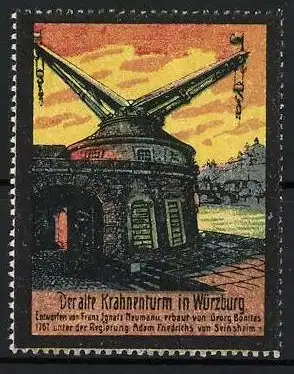 Reklamemarke Würzburg, Der alte Kranenturm, Kranenbauwerk am Hafenquai