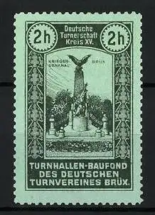 Reklamemarke Brüx, Turnhallen-Baufond des Deutschen Turnvereines, Siegesdenkmal