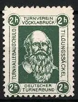 Reklamemarke Vöcklabruck, Turnhallebauschuld, Porträt Turnvater Jahn