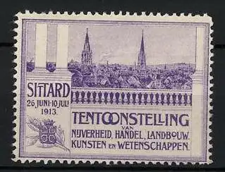 Reklamemarke Sittard, Tentoonstelling 1913, Stadtansicht mit Türmen