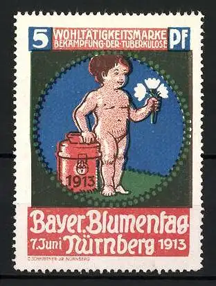 Reklamemarke Nürnberg, Bayer. Blumentag 1913, Kind mit Blumen