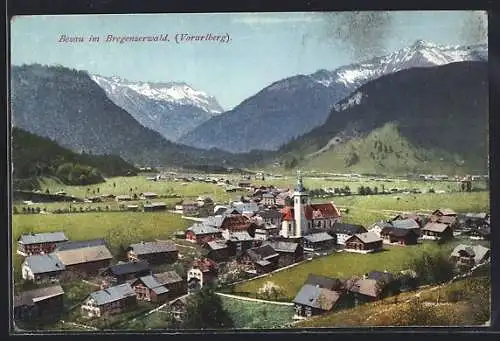 AK Bezau i. Bregenzerwald, Blick aus der Vogelschau auf den Ort