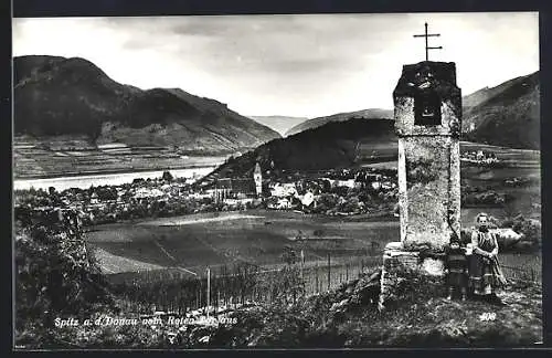 AK Spitz a. d. Donau, Ortschaft vom Roten Tor, Kinder am Bildstock