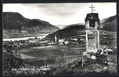 AK Spitz a. d. Donau, Ortschaft vom Roten Tor, Kinder am Bildstock