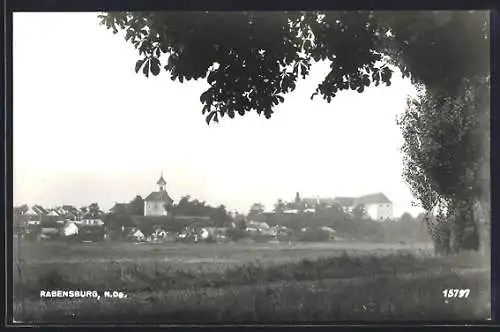 AK Rabensburg /N. Oe., Blick über Felder auf die Ortschaft