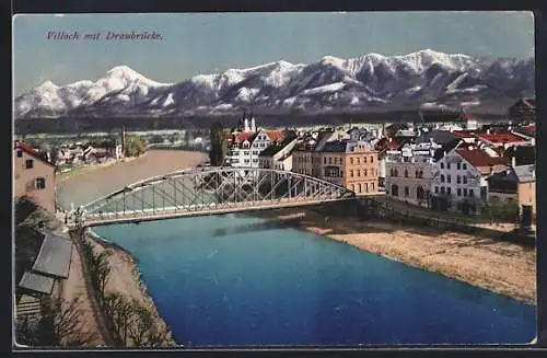 AK Villach, Ortsansicht mit Draubrücke