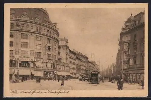 AK Wien, Mariahilferstrasse mit Strassenbahn, Centralpalast