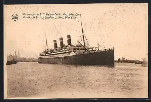 AK Antwerpen, Passagierschiff SS Belgenland verlässt den Hafen, Red Star Line